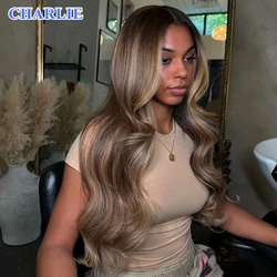 Ash Brown Blonde Colored 13X4 Lace Frontal Synthetic Wig Highlight Wig Lace Closure Wig PrePlucked For Women Daily Party Use