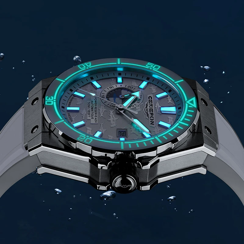CERIEPON Men's Automatic Mechanical Watch 5ATM Waterproof Luminous Sapphire Glass Ceramic Fashionable Diving Watch Blue Planet - view 3