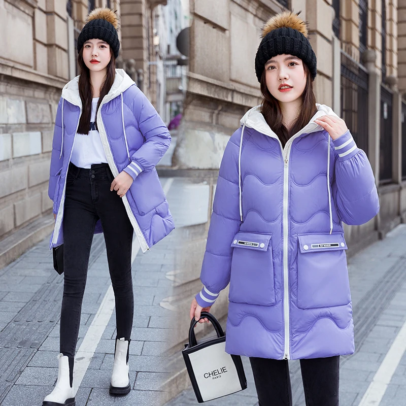 

Женское утепленное пальто средней длины свободного кроя с капюшоном, корейский стиль, осень-зима, новая модная коллекция, большие размеры