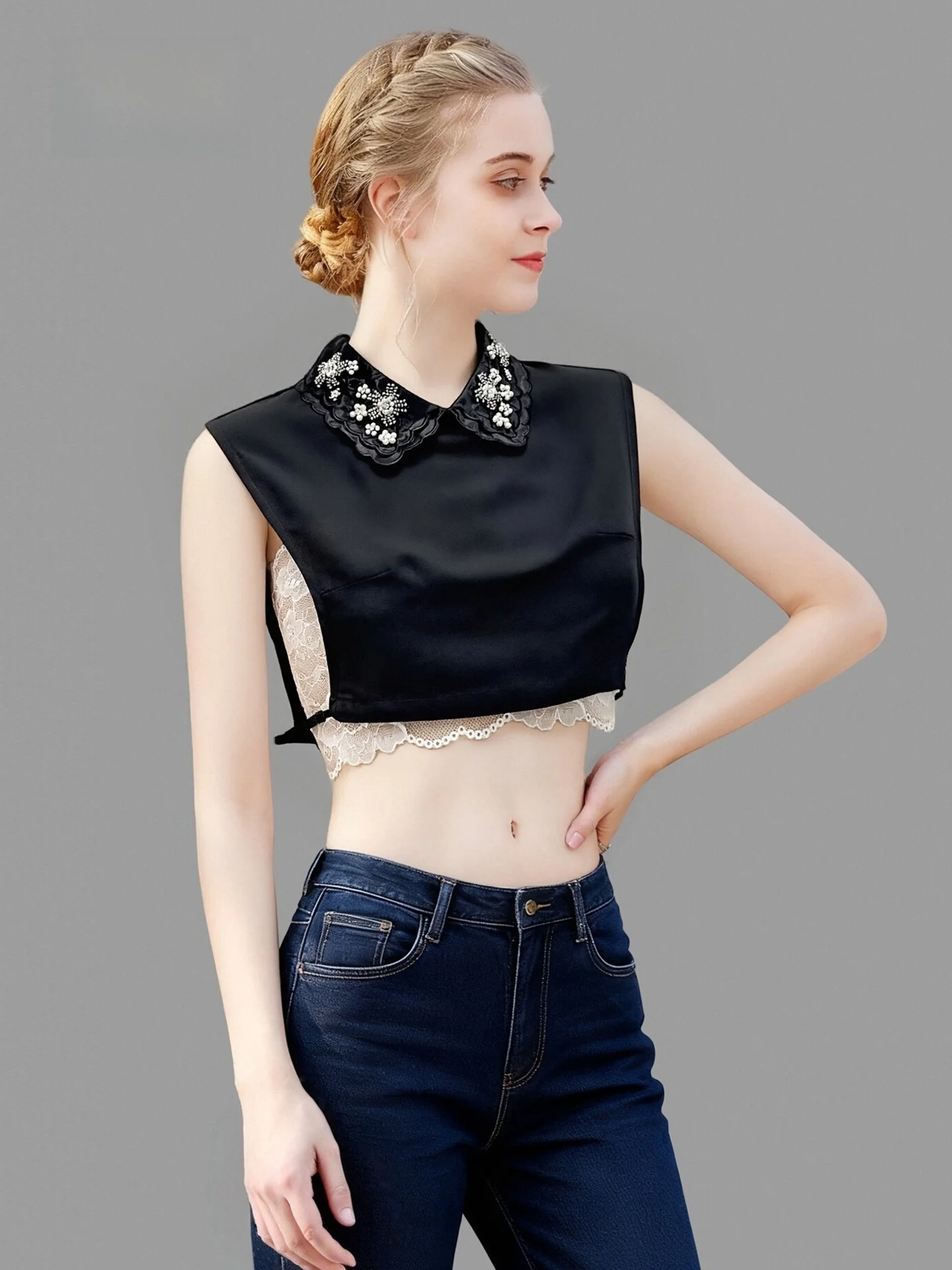 ビーズ付きイートルカラー-フェイクカラー-レディース-多用途-春秋冬-フェイクイーターインナー-マッチセーター-多機能デコラ