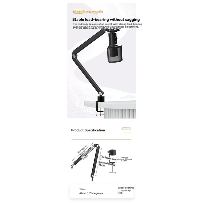 

B50B-Microphone Boom Arm,360°Rotatable Mic Stand,Microphone Holder With 3/8In 5/8In Adapters,Microphone Arm With Accessories
