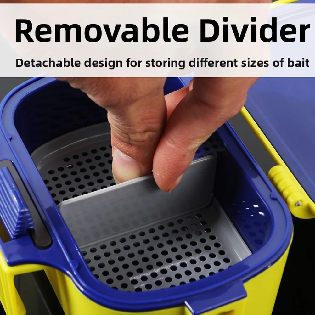 Fishing Bait Box for Anglers with Waist Carry Design Snap Closure Removable Dividers and Drain Insert Function