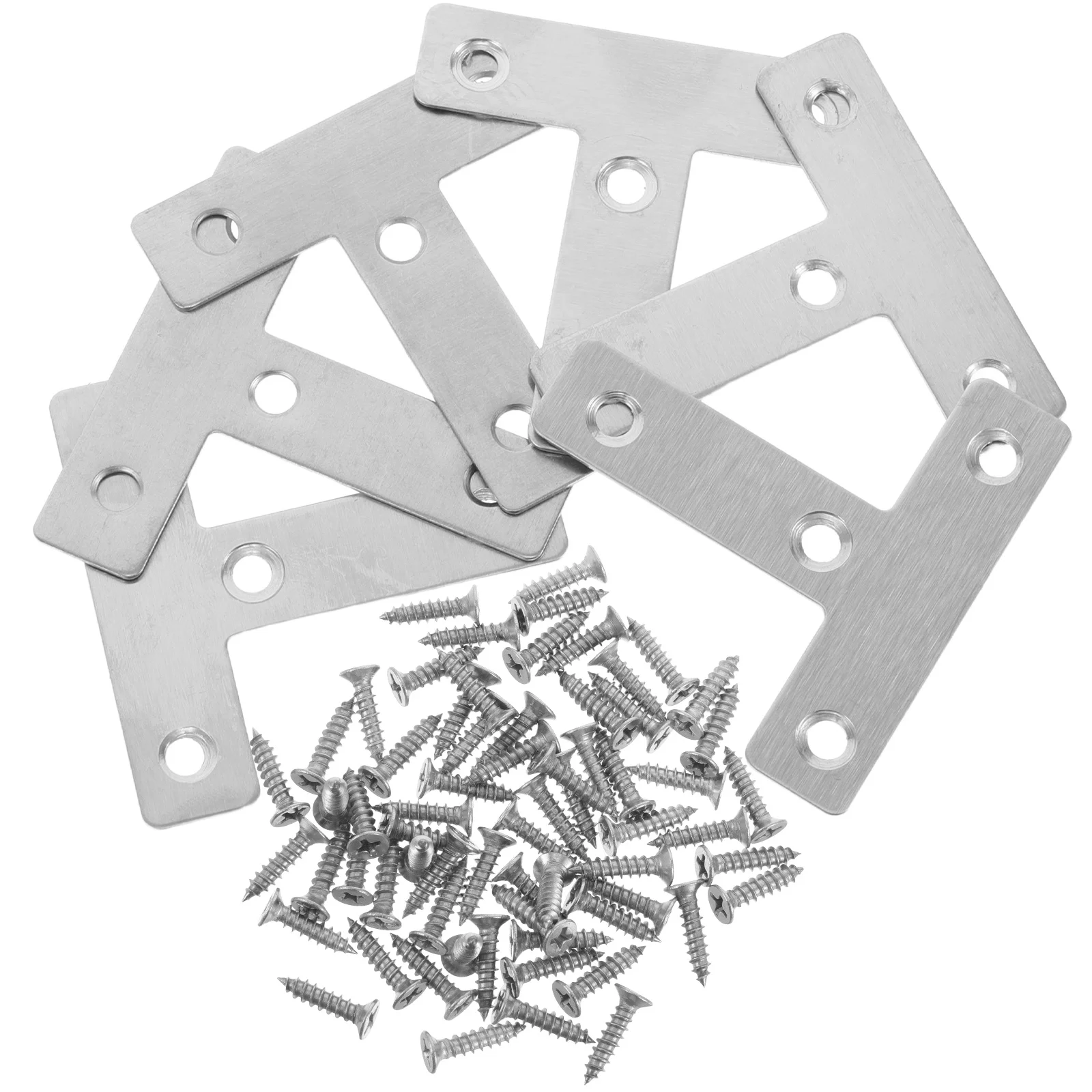 Soporte de esquina en forma de L de acero inoxidable, placa de conector plano, tornillo para muebles de madera, soportes de estante de gabinete, Metal, 25 uds.