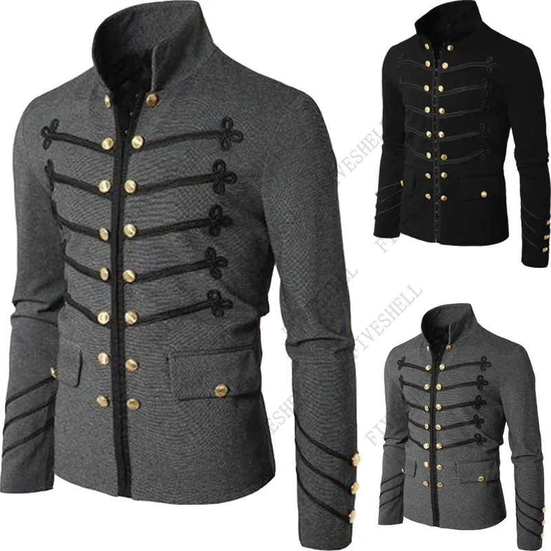 Adult Man Purim Victorian Gothic Style Jacket Zipper Christian Medieval Knight Coat Solid Middle Ages Male Carnival Cos Blazer