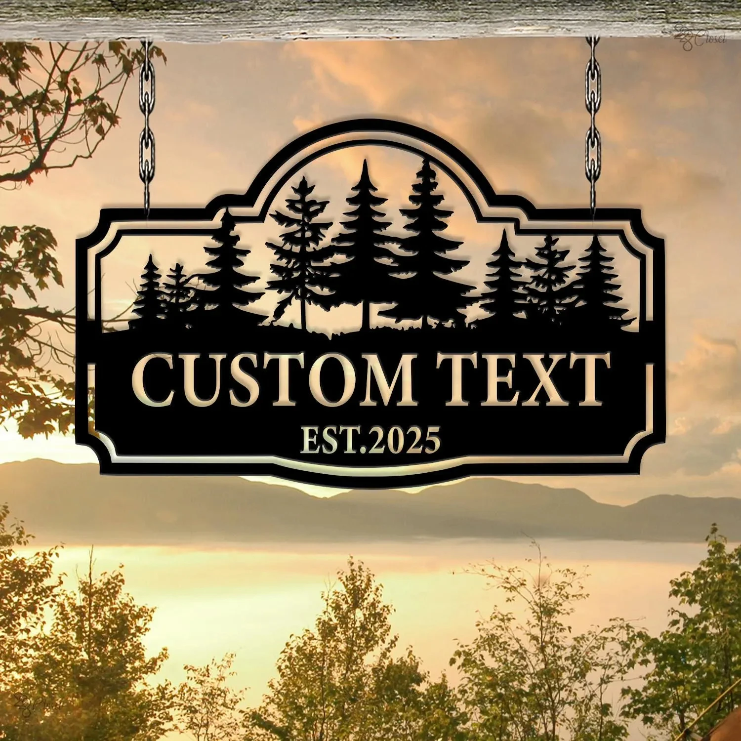 Custom Cabin Metal Sign Pine Tree Forest Design Personalized Cabin Sign Metal Forest Wall Art Gift