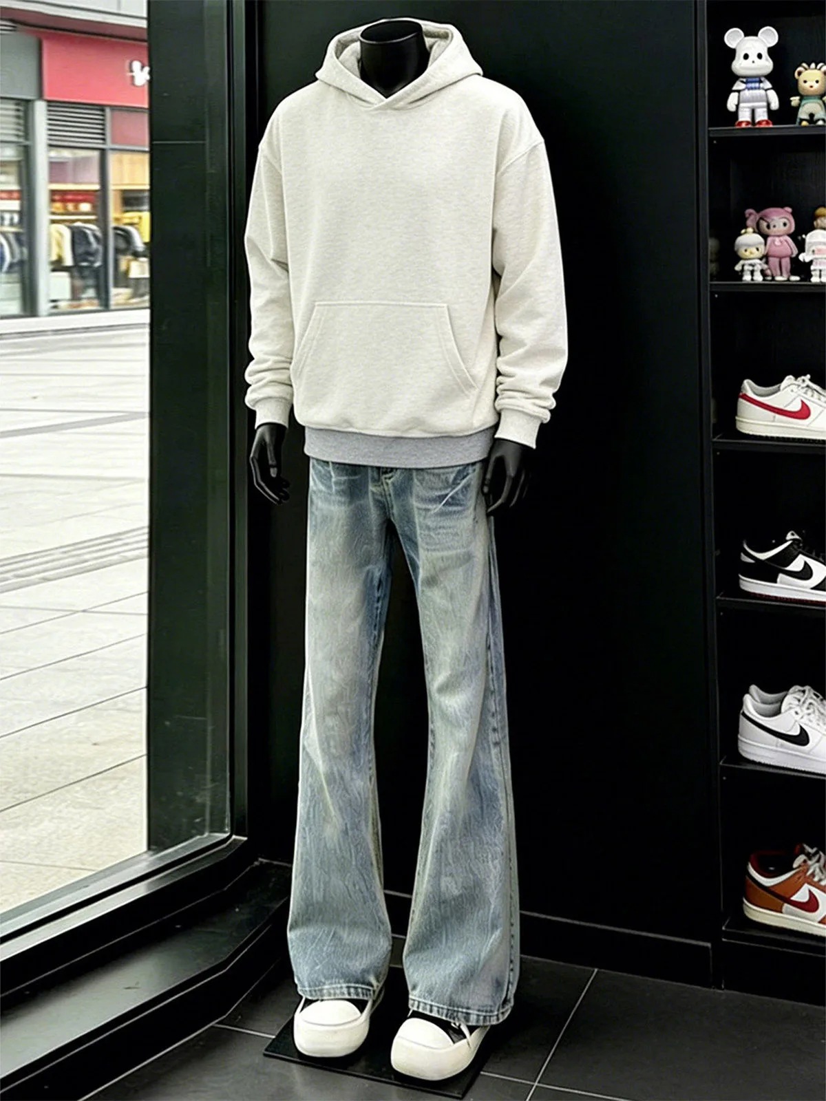 American Vibe Blue Lightning Pattern Bent Knife Jeans Men's Slimming Leg Lengthening Micro Flared Rise Straight Leg Jeans