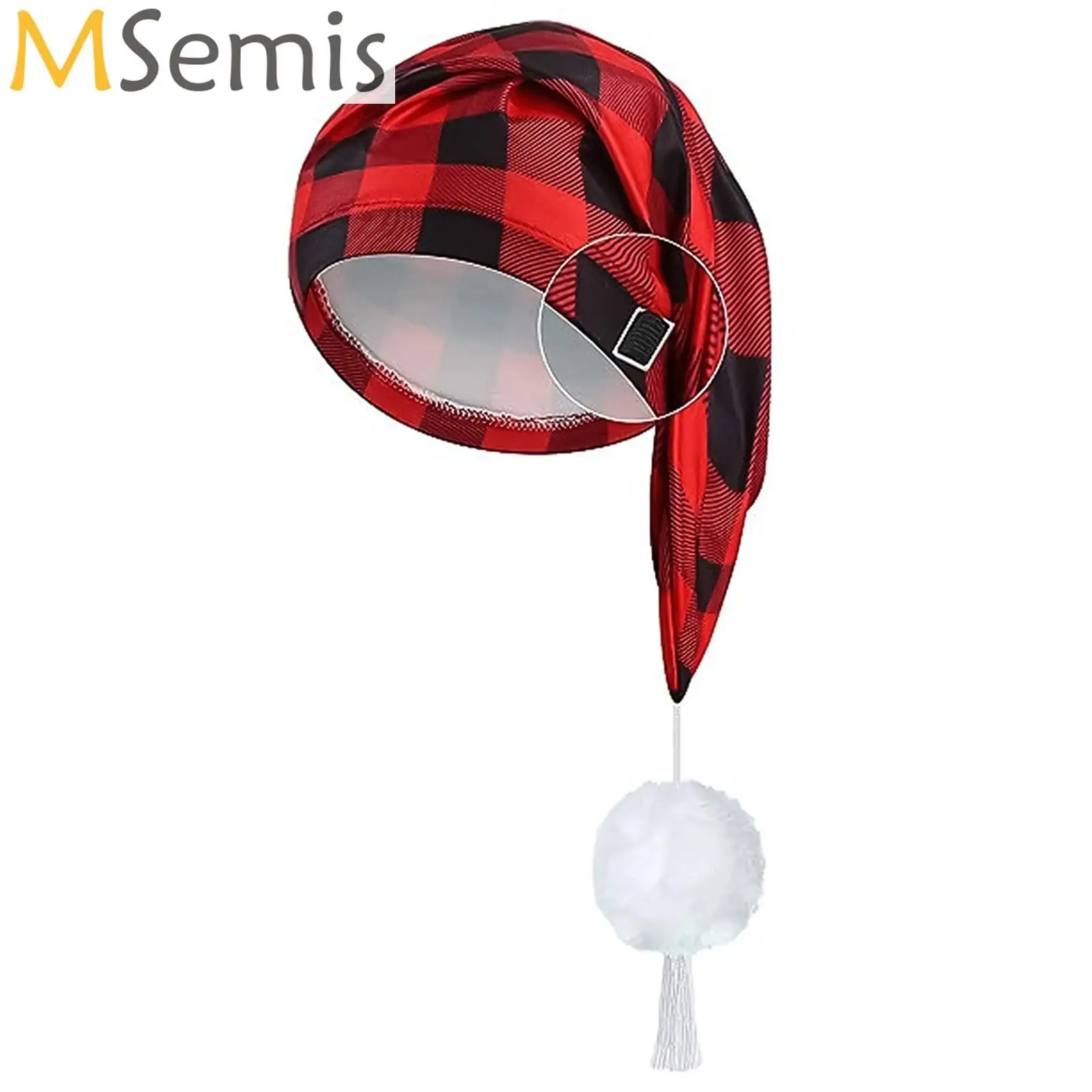 Adjustable Night Sleep Head Wrap Cap Adult Plaid Sleeping Night Cap Elf Dwarf Pointed Bonnet Hat Christmas Gift Daily Nightwear