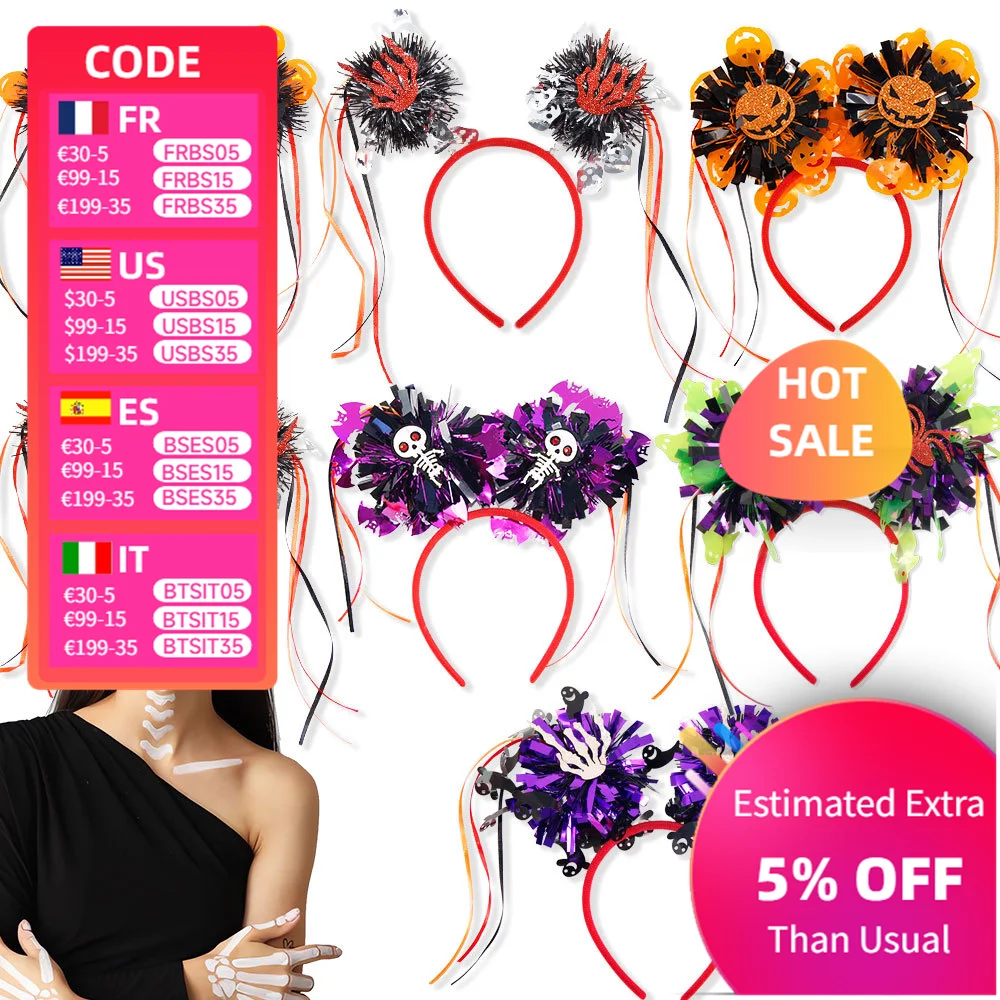 

Halloween HairBand with Colorful Tassels Spider Pumpkin Fringe Headband for Costume Party Spooky Hair Accessory cosplay