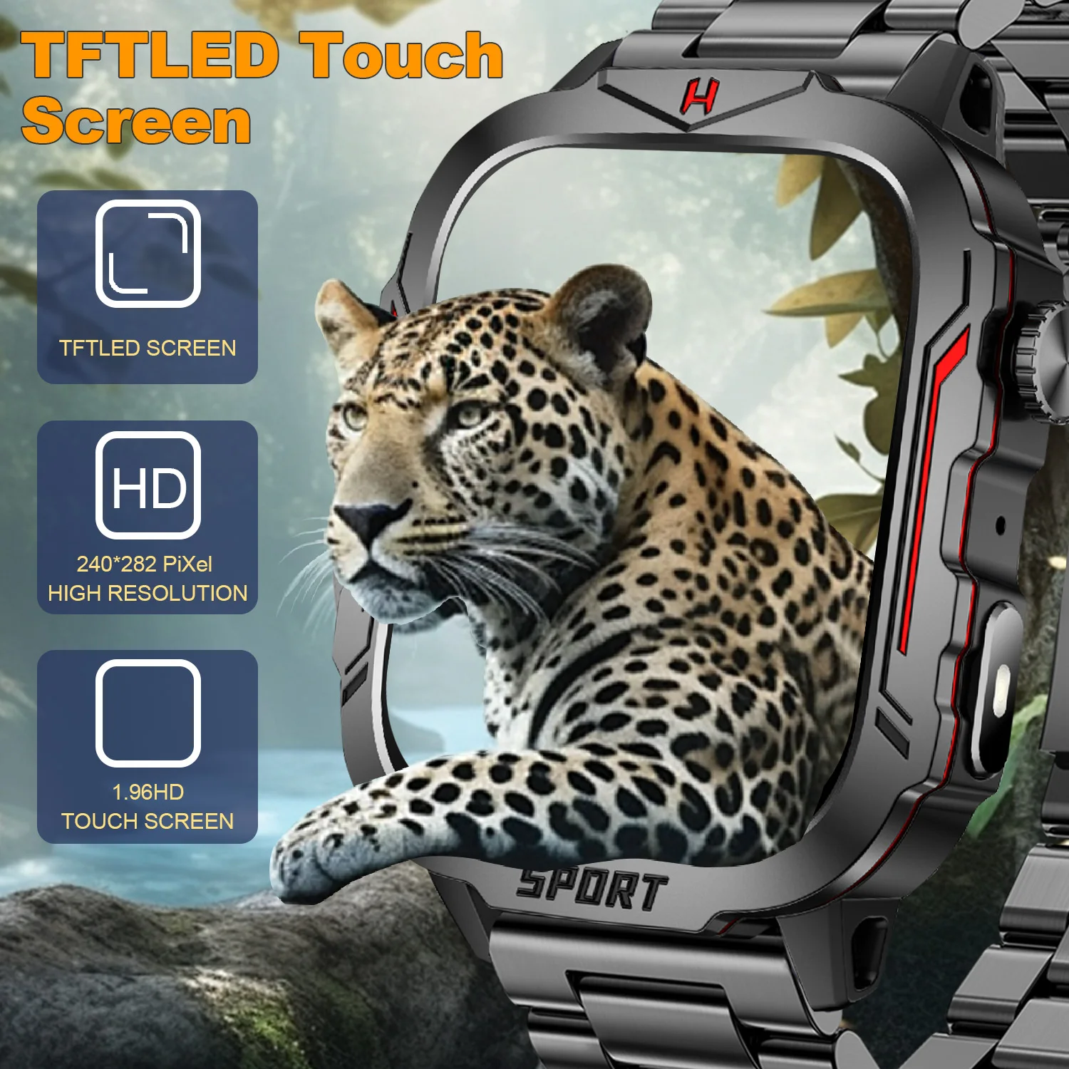 Flashlight Smart Watch for Men/Women, 1.96'' Screen Fitness Tracker with Long Battery Life/ AI Voice Assistant/ Bluetooth Call