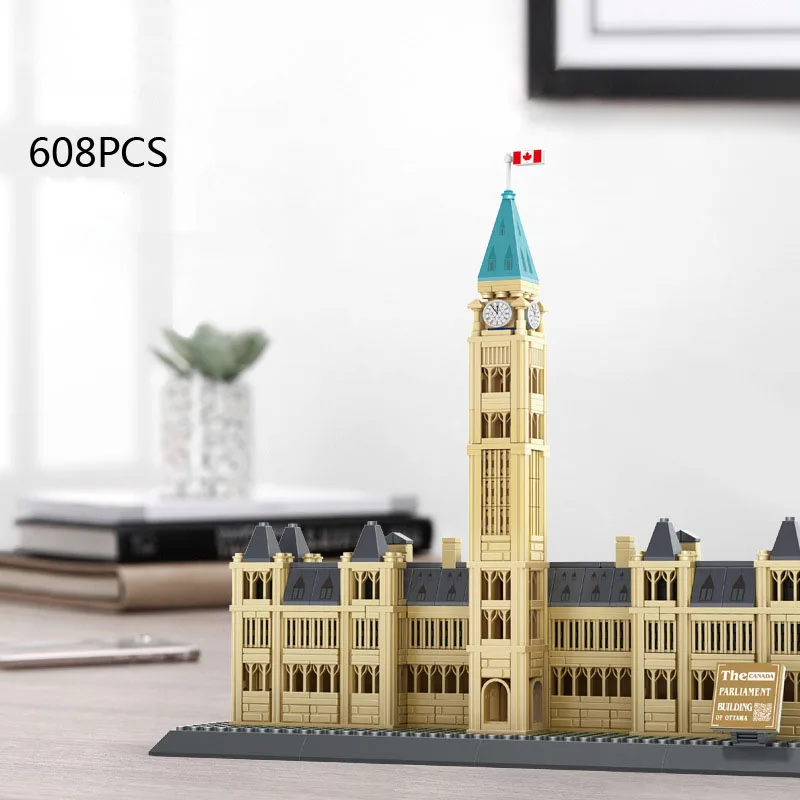 Criativo canadá arquitetura moderna parlamento colina tijolos de construção modelo conjuntos bloco brinquedos educativos coleção
