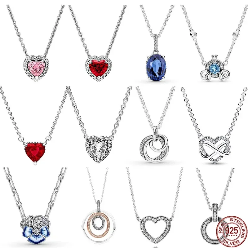 

New 925 sterling silver classic dazzling heart-shaped multi circular pendant necklace fits design original charm beaded DIY gift