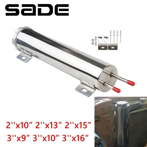Tanque de desbordamiento de refrigerante para radiador de 2 ''x 13"" / 3 ''x 10 "", tanque de desbordamiento de refrigerante de radiador de acero inoxidable pulido Universal