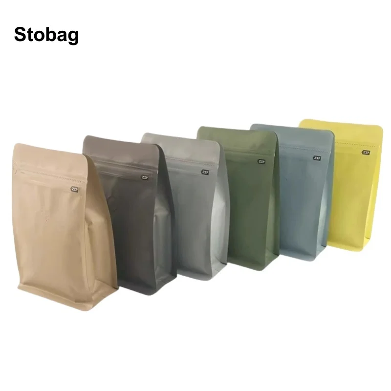 

StoBag 20pcs Color Matte Coffee Beans Bag Packaging with Valve Aluminum Foil Sealed for Powder Nuts Storage Reusable Pouches