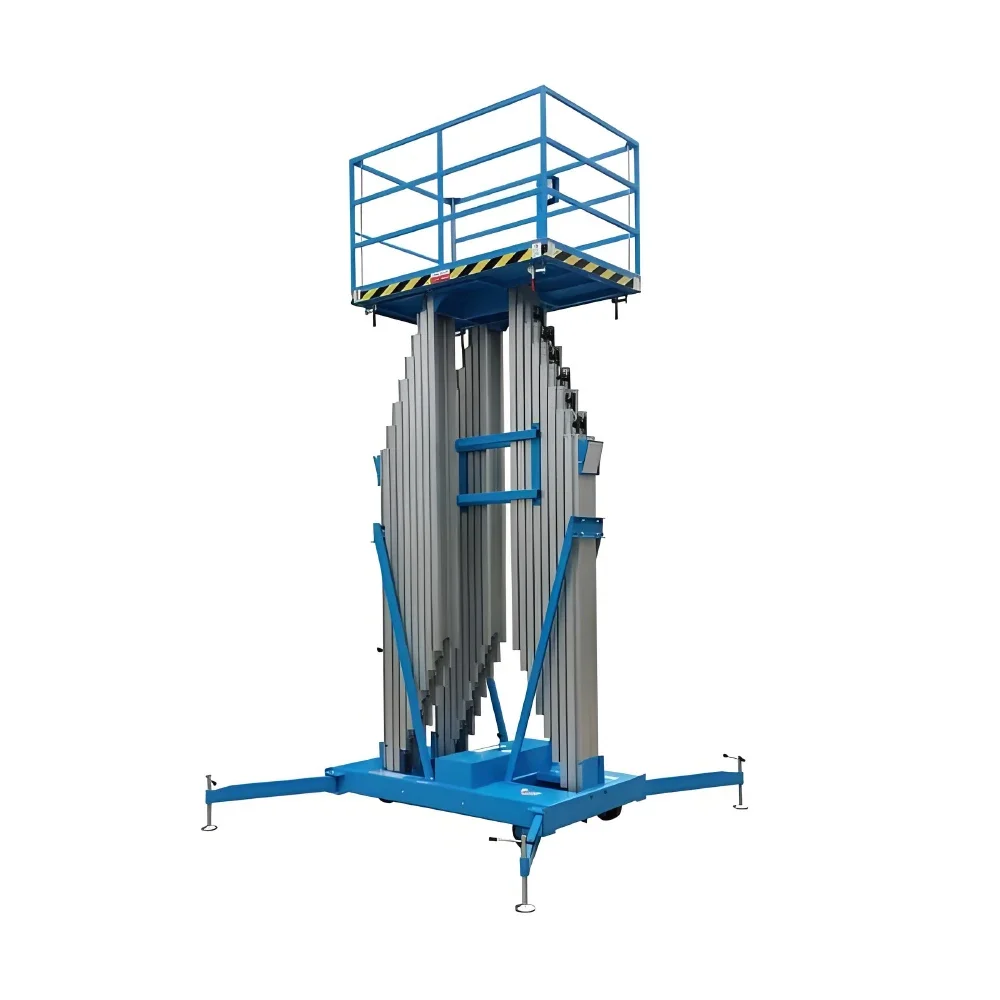 Un hombre empujan alrededor de elevación vertical 10 metros individual doble tres cuatro aluminio