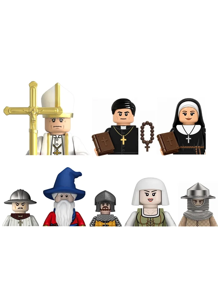 MOC Mittelalterliche Militär-Bausteine, Militär, Priester, Mönch, Zepter, Armee-Figur, Soldat, Magier, Schild, Zubehör, DIY-Bausteine, Spielzeug
