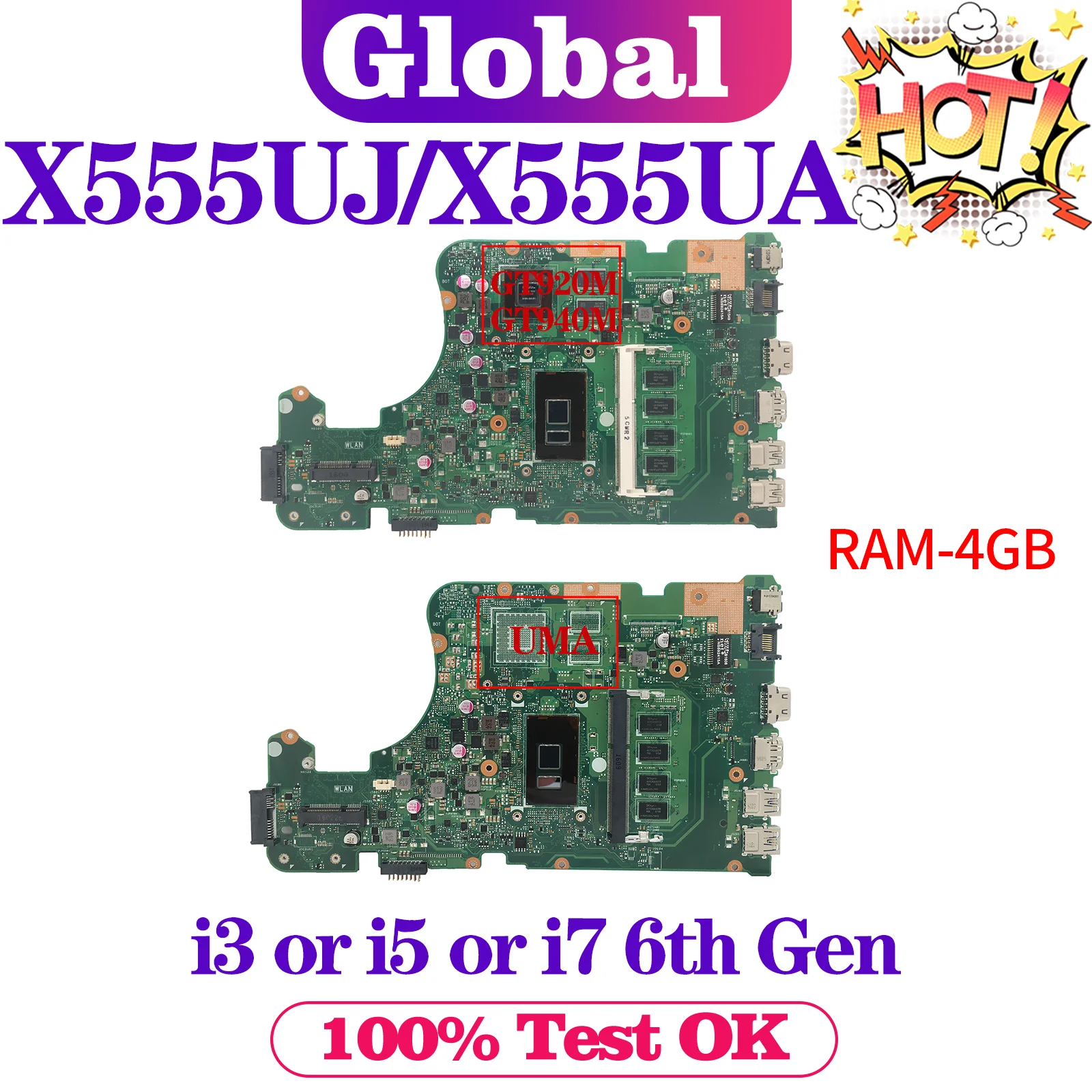 

Mainboard A555UJ A555UA A555UB F555UA F555UB F555UJ X555UJ K555UJ K555UB K555UA X555UF X555UA X555UB DX992U Laptop Motherboard