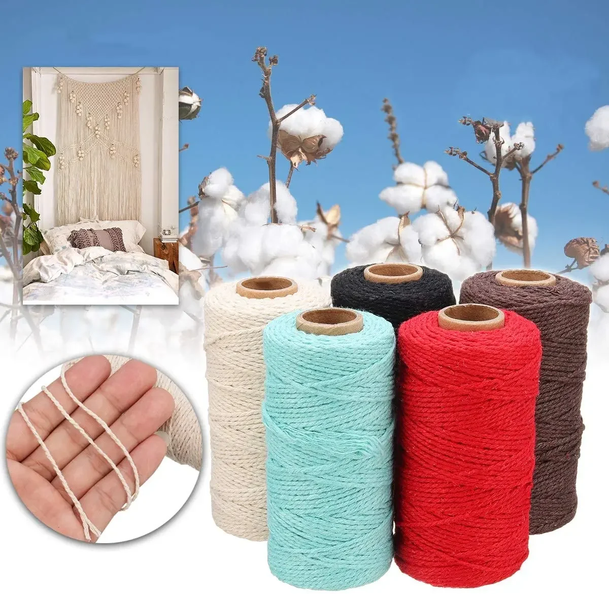 100M/Roll 2mm 100% Cotton Rope Bakers twine Macrame cord string thread DIY Home Textile Wedding Decorative supply