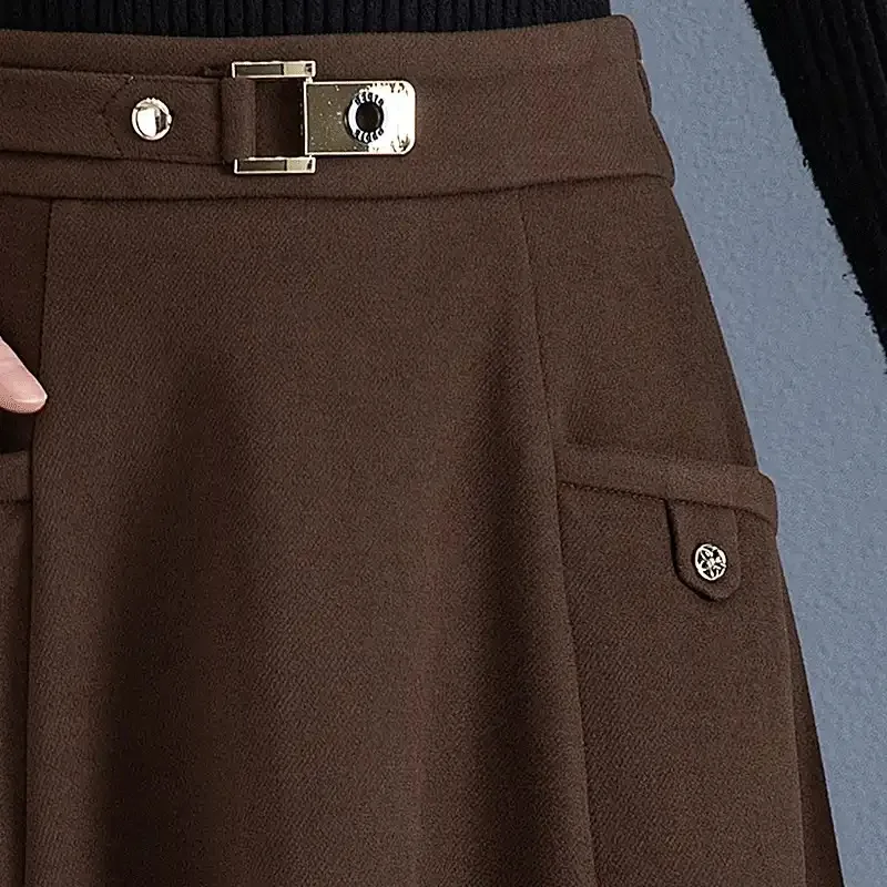 الشتاء الصوفية تنورة الخريف الشتاء المرأة الجديدة مرونة الخصر عالية الخصر مزاجه ألف خط تنورة تنحنح كبير