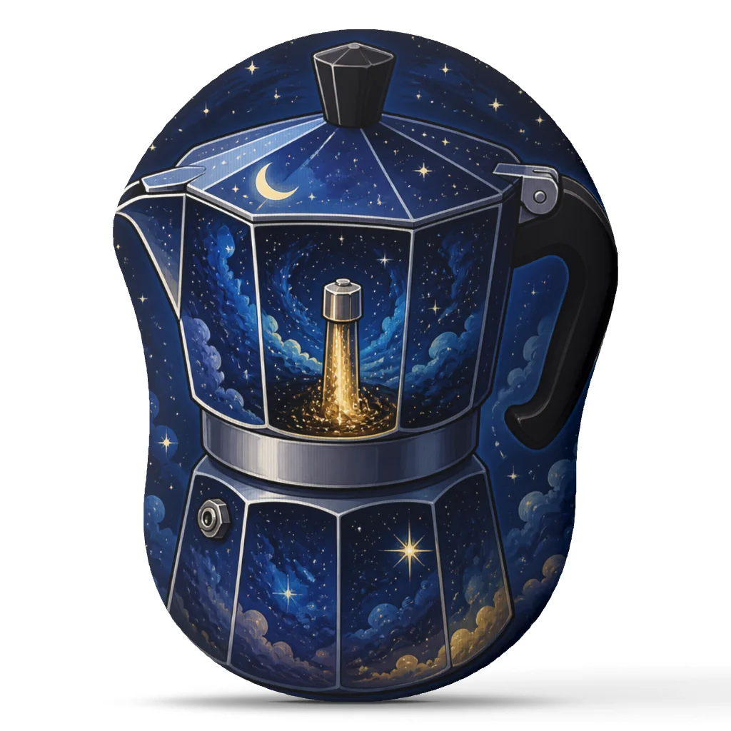 Cosmic Moka Pot Throw Pillow Italian Coffee Cushion Celestial Night Sky Shaped Stuffed Plush Home Decor Coffee Lover Gift