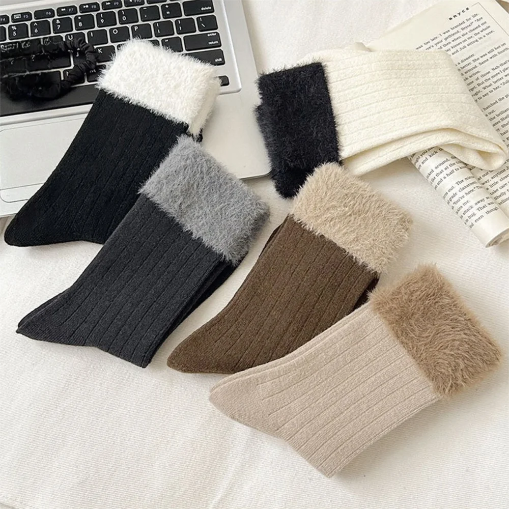 

5 пар/пакет, теплые утолщенные шерстяные носки, однотонные теплые носки против холода, средние трубки, простые стильные зимние носки