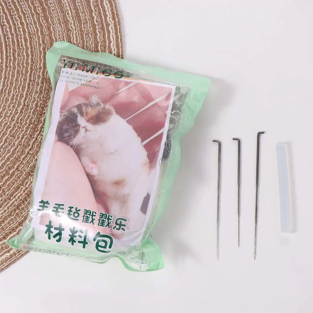 Kit de feutrage d'aiguilles en laine de chat Non fini, sac de matériel de chat en feutre de laine pour débutant, sac de matériel de bricolage fait à la main