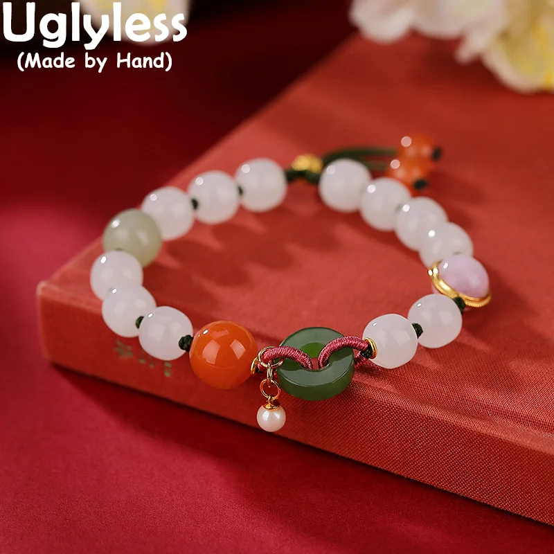 Uglyless Infinity Hotan Jade Rope Bracelets for Women Luxury Multi Gemstones Beading Bracelets Agate Jasper Jewelry 925 Silver