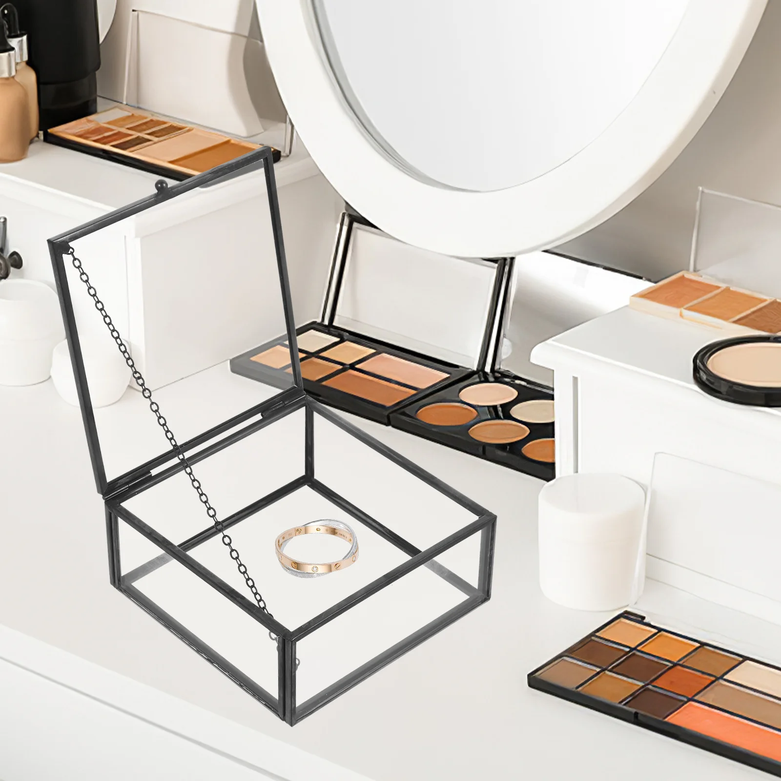 

Clear Glass Jewelry Box Retro Style Trinket Organizer Sufficient Capacity for Earrings Rings Pendants Home Decor Display