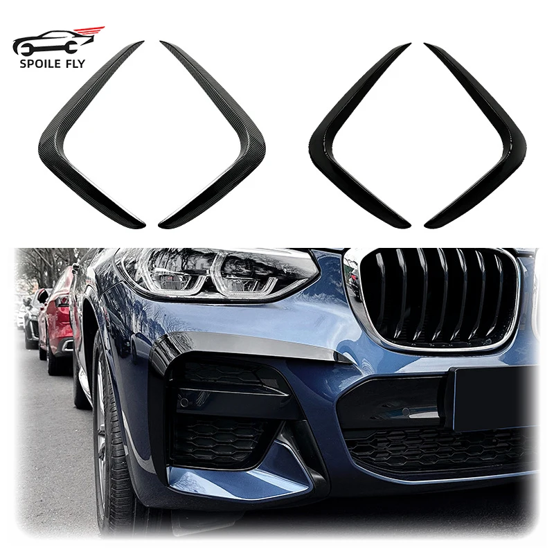 

2PCS 2018 To 2021 For BMW X3 X4 G01 G02 M Sport Front Bumper Splitter Lip Canard Carbon Fog Lamp Light Print ABS Side Skirt