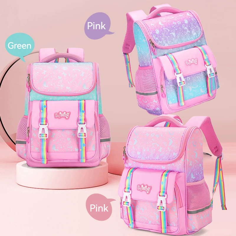 Mochila escolar con nudo de lazo primario para niñas, colgante de conejo, mochila de ortopedia para niños, Bolsa Escolar impermeable Kawaii