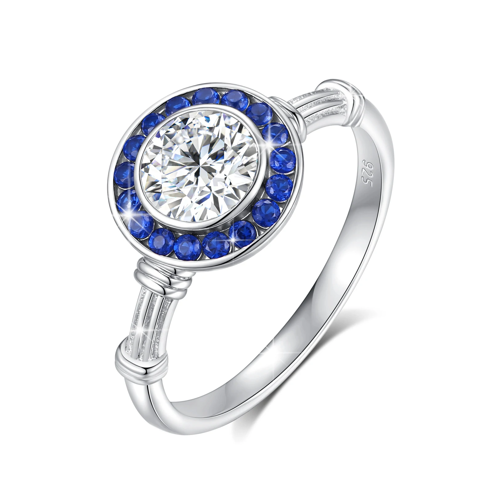 6.5 مللي متر 1ct خاتم هالو مويسانيتي للنساء 18K مطلية بالذهب الأبيض مختبر نمت خاتم الماس الصلبة 925 الفضة للخطوبة هدية GRA