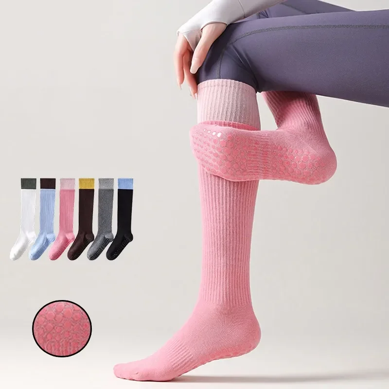 

Women Cotton Long Socks Silicone Non-slip Floor Pilates Yoga Socks Indoor Workout Gym Fitness Dance Sports Knee-high Socks