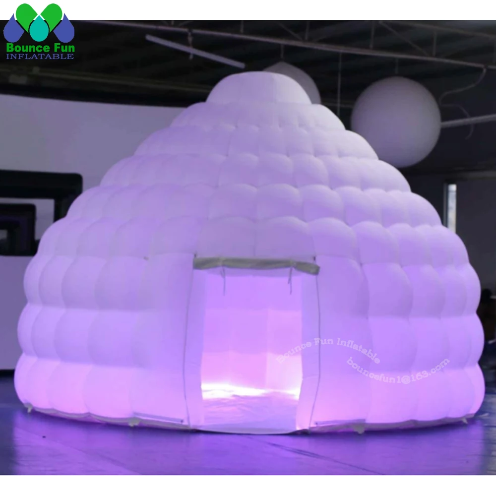 Tienda de campaña inflable blanca con cúpula iglú, con luces Led, casa de aire portátil, tienda de fiesta inflable, edificios de alquiler para eventos al aire libre