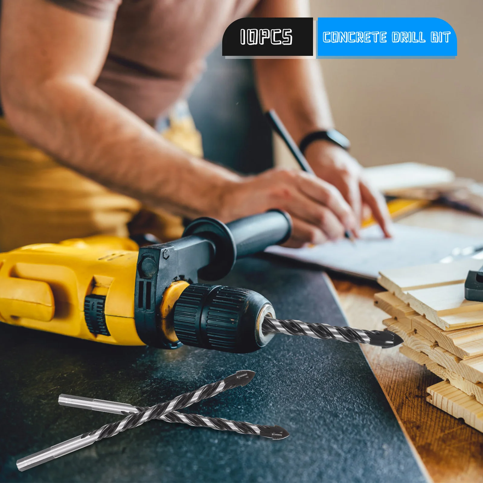 10Pcs High-Grade Drill Bit Set for Tile Brick Concrete Portable Durable Easy to Use Professional Multipurpose Concrete Drill Bit