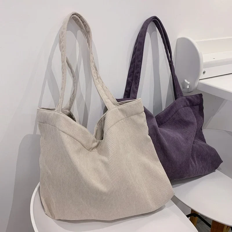 Bolso de mano de pana para mujer y niña, bolsa de compras ecológica reutilizable, de gran capacidad, para invierno