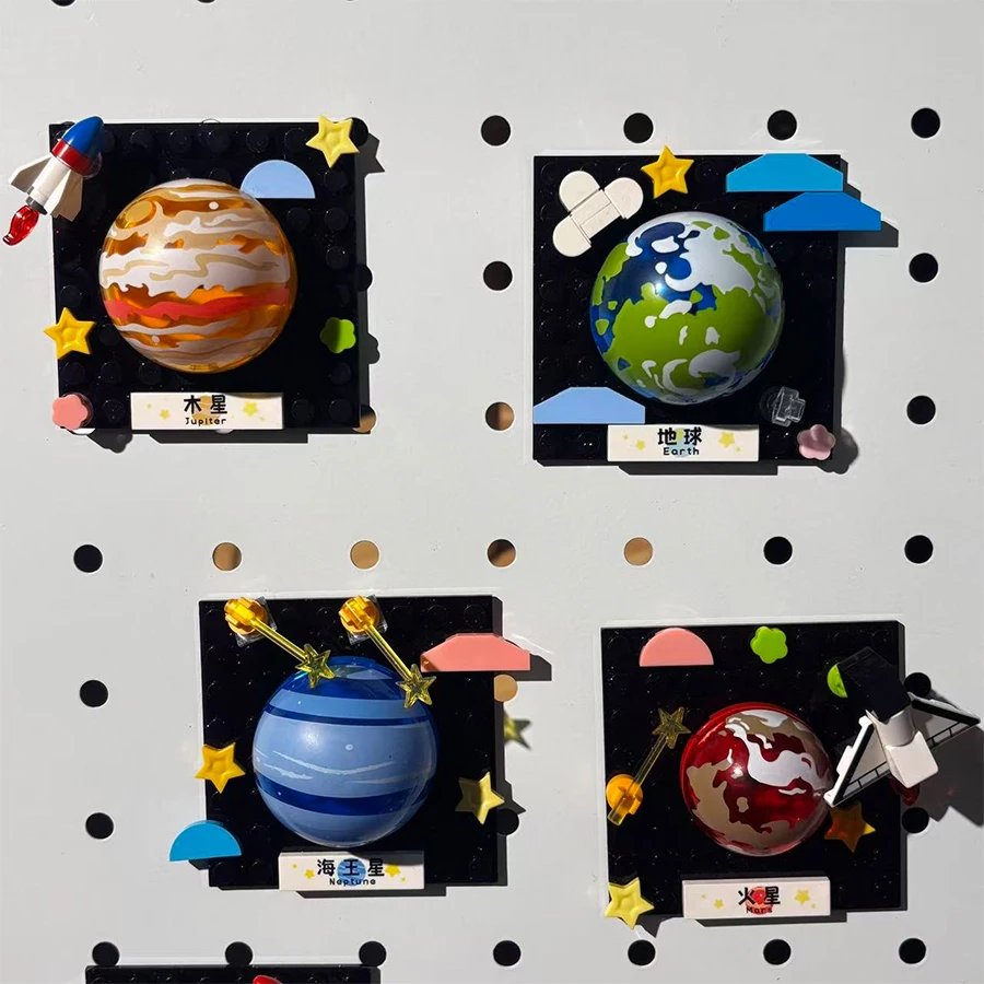 Bouwstenen: acht-planet koelkastmagneet, zonnestelsel, magnetische koelkastmagneet bouwstenen, kerstcadeau