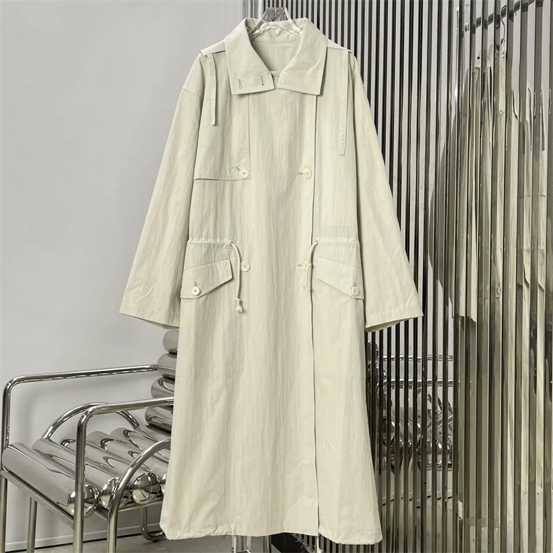 

women's trench coat New autumn 2025 double breasted slim fit lapel long sleeved top Cotton blend hooded women's windbreaker y2k