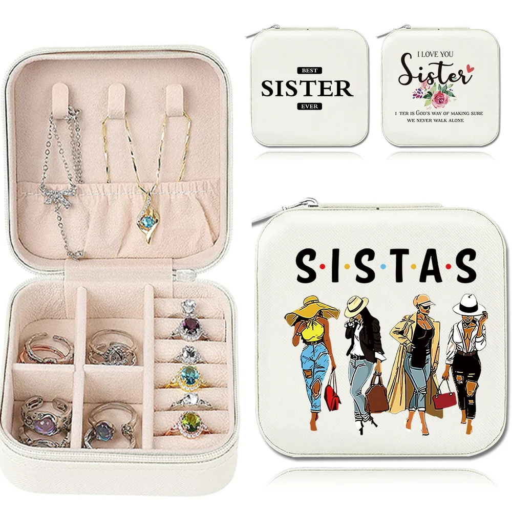 

Новая шкатулка для хранения украшений: настольный органайзер с выдвижными ящиками для ожерелий, колец, браслетов, серег, с застежкой-молнией, узор «Сестры»