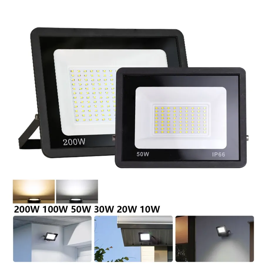 

200W LED Floodlight 175-265V High quality Tempered Glass Flood Lights IP66 Waterproof LED Projector Lighting Real Power 50W 100W