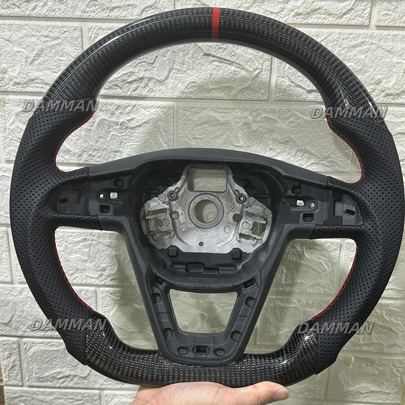 Real Carbon Fiber Steering wheel For Seat Leon cupra FR 5F MK3 2013+ Perforated Leather steering wheel Modification Accessories