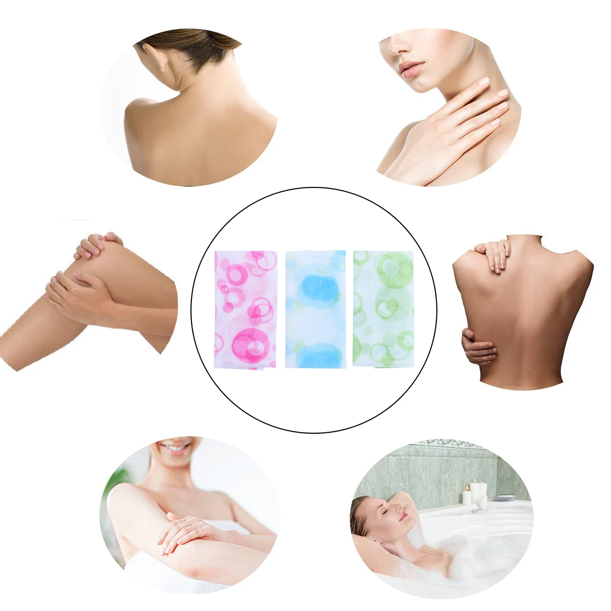 

3Pcs Shower Towel Nylon Long Strip Back Scrubber Exfoliate Bath Washing Tool Deep Skin Green Blue Pink