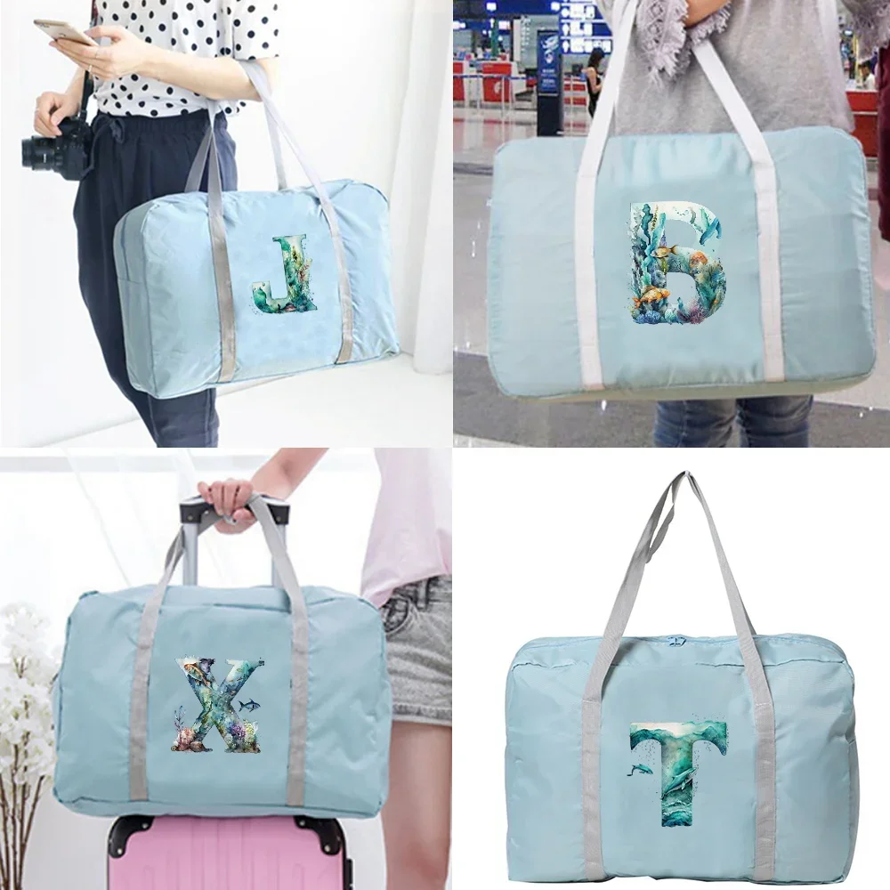 Weekend Bags for Women Travel Laggage HandbagsLarge Capacity Foldable Travel Suitcase Organizer WaterProof Fish Letter Pattern