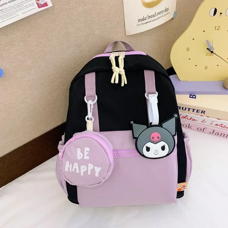 Sanrio Kulomi, bonita mochila escolar de tendencia para niños, mochila ligera informal de gran capacidad con colores contrastantes de dibujos animados