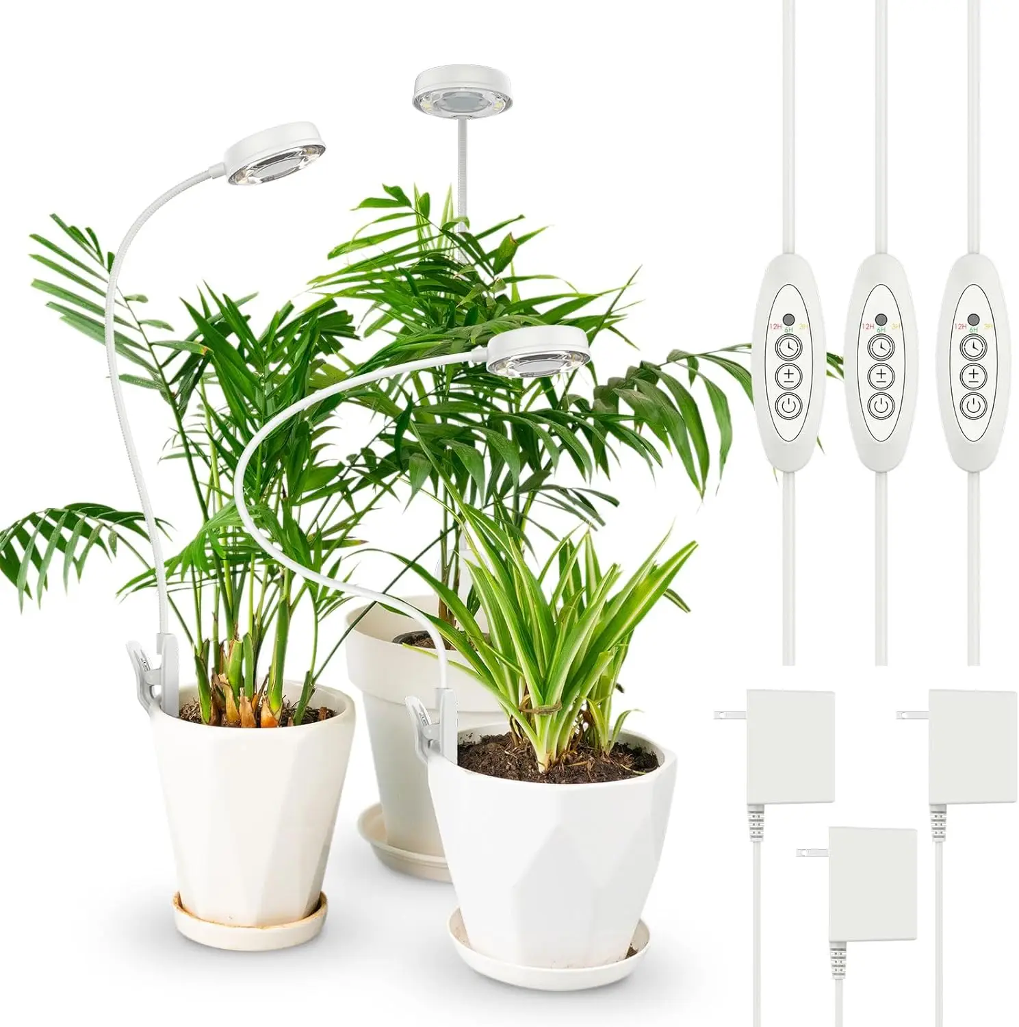 

Indoor Plant Grow Lights Full Spectrum LED Clip Lamp with Timer Dimmable 10W 3-Pack White