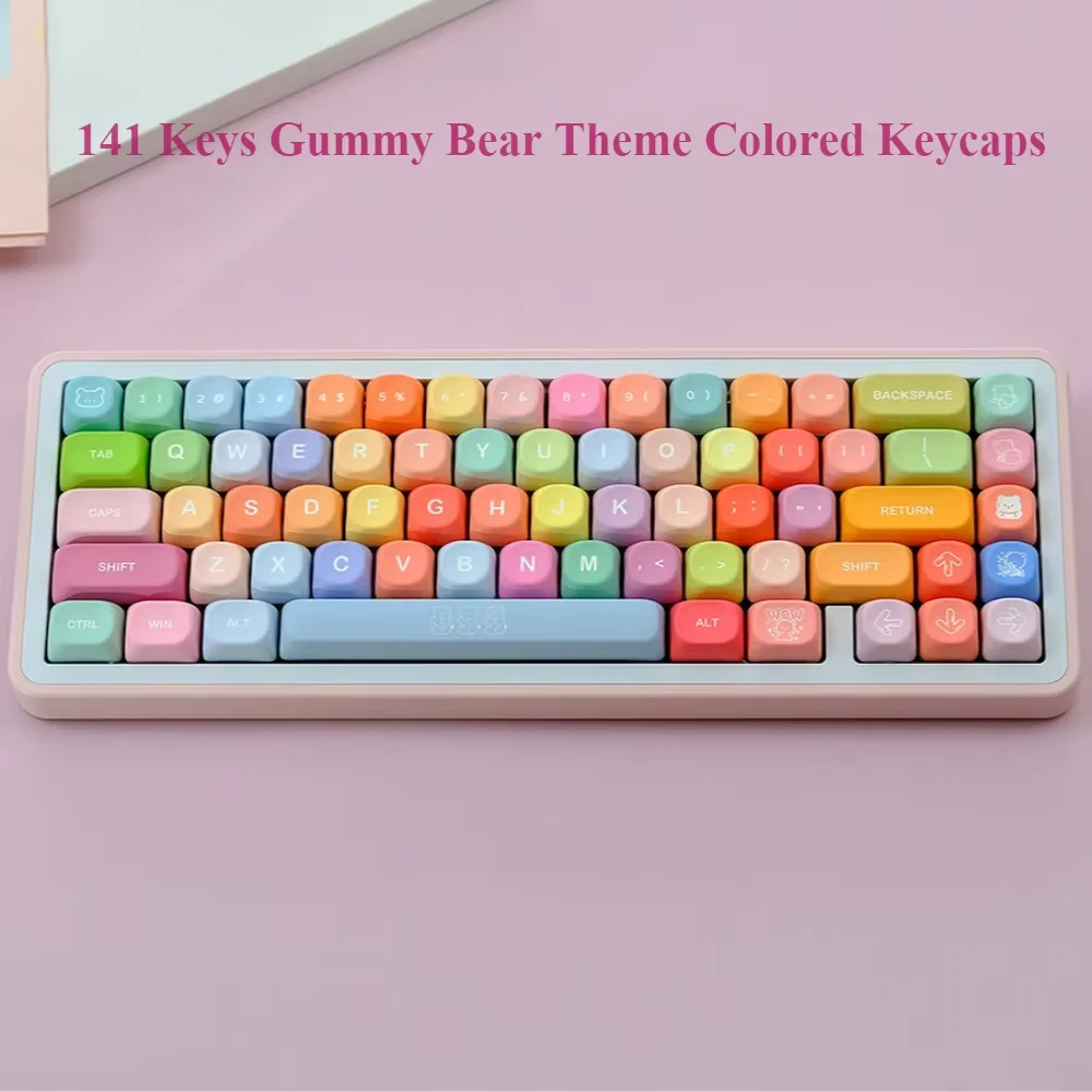 Imagem -03 - Teclas Tema de Urso Goma Cor Pbt Cinco Lados Sublimação Keycap Moa Forma Adequado para Teclado Mecânico de Jogo mx Switch 141