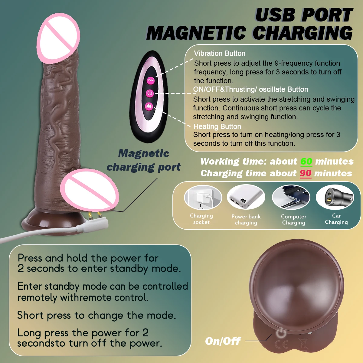 ألعاب الجنس واقعية دسار 3 في 1 هزاز للنساء التدفئة التحكم عن بعد القضيب تلسكوبي الهزاز الشرج الإناث محفز #6
