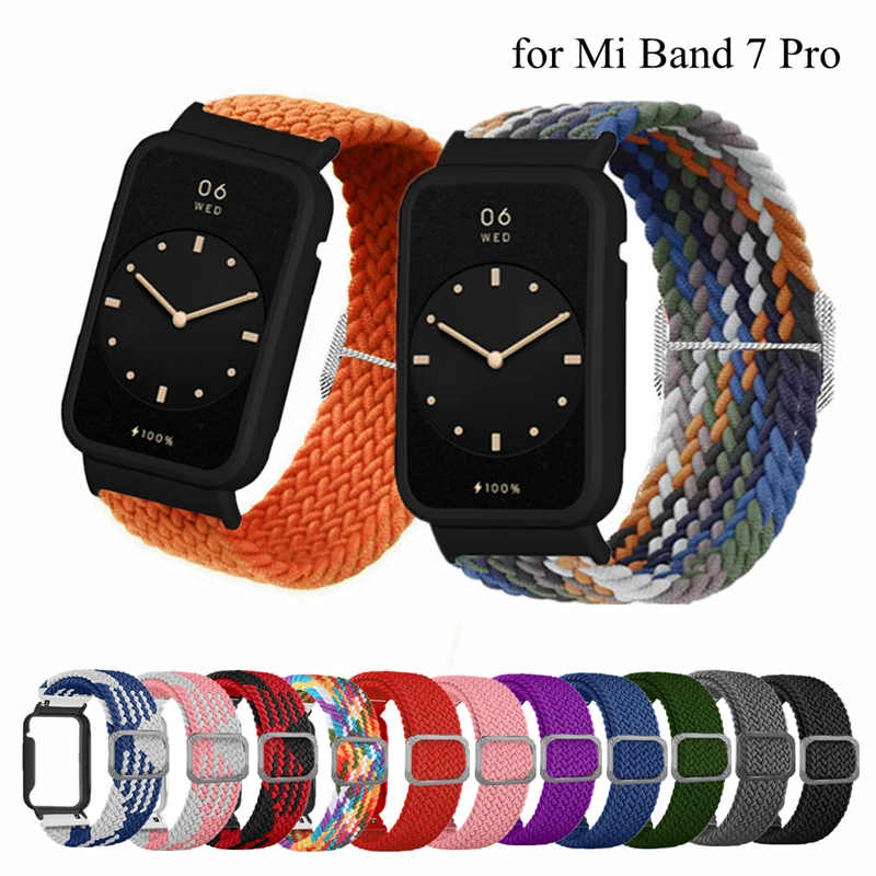 

Nylon Strap for Xiaomi Mi Band 7 Pro Bracelet Elastic Braided Wristband+PC Case Replacement for Mi Band 7 Pro Wrist Strap