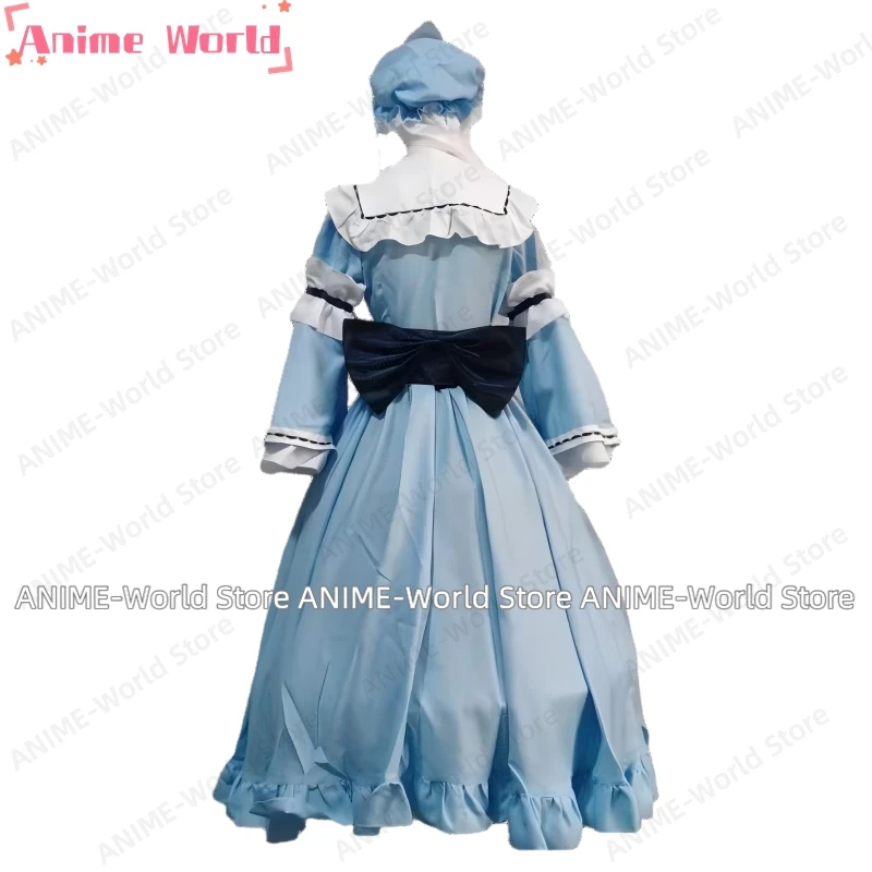 《Custom Size》Anime Game Touhou Project Saigyouji Yuyuko Cosplay Costume Dress Outfit Halloween Carnival Suit Wig Fan Prop - view 3