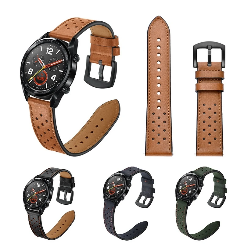 

22mm 20mmLeather strap For Samsung Galaxy Watch 3/Huawei Watch GT2/Amazfit GTR Breathable bracelet strap For Huawei Watch 3 band