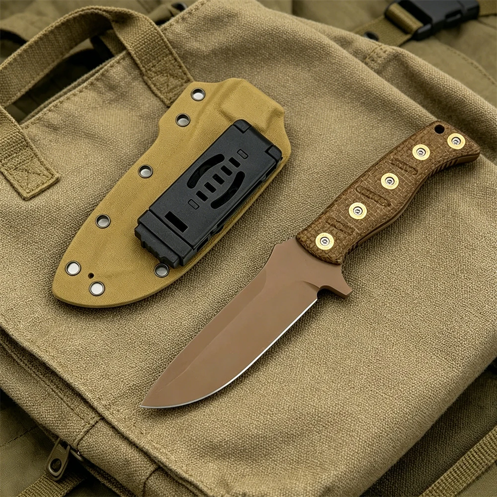 Outdoor Camping Ideas - BM 375固定刃ハンティングナイフD2鋼マイカルタハンドル付きシース付きアウトドアEDCサバイバルキャンプハイキングナイフ、男性へのギフトに最適