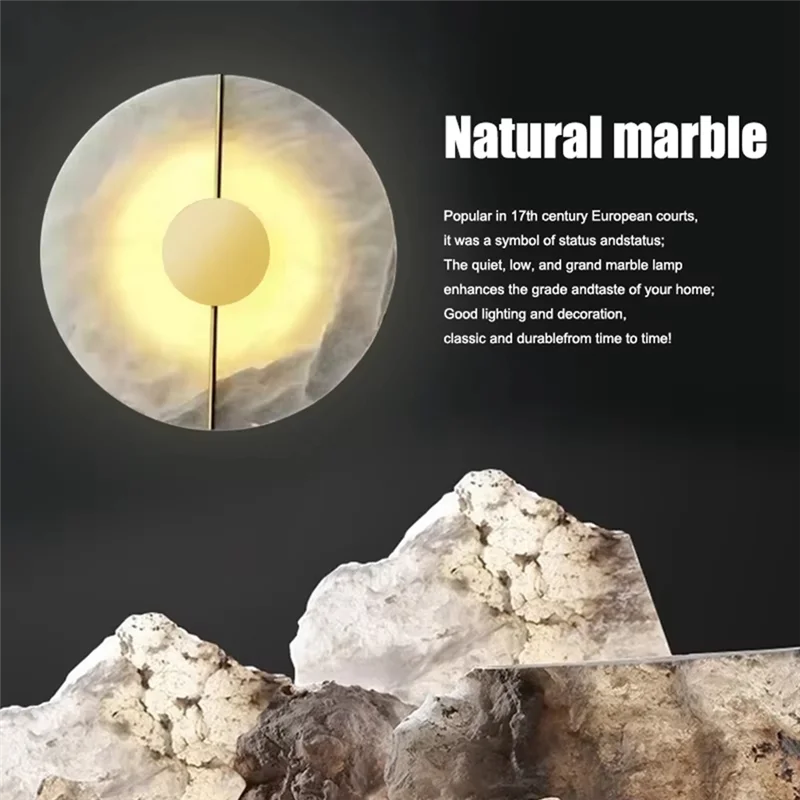 

【Hot-Selling!】Bedroom Living Room Modern Marble Wall Lamp Alabaster Moon Gold Copper LED Sconce Indoor Home Decoration